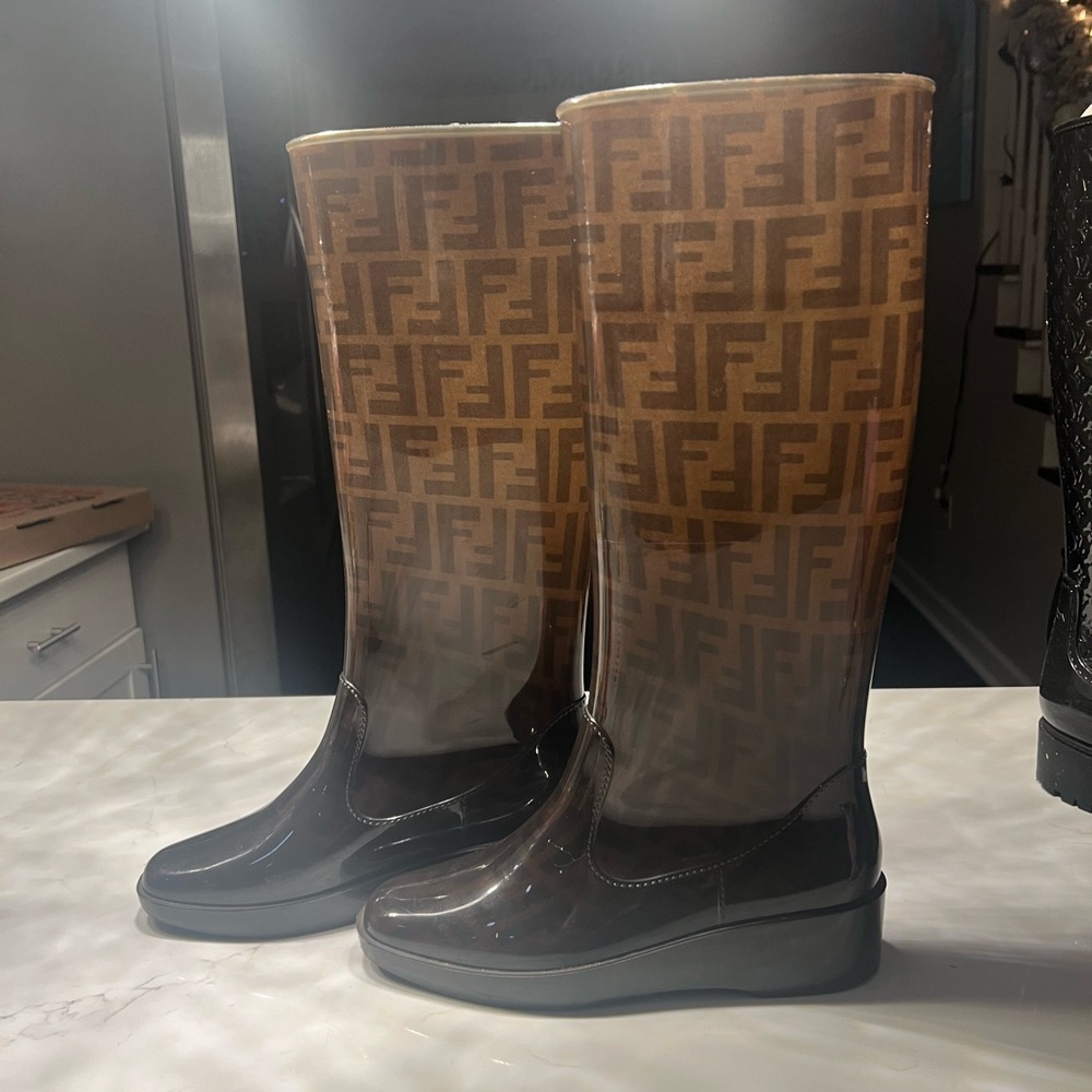 Fendi Tan and Black Monogram Boots